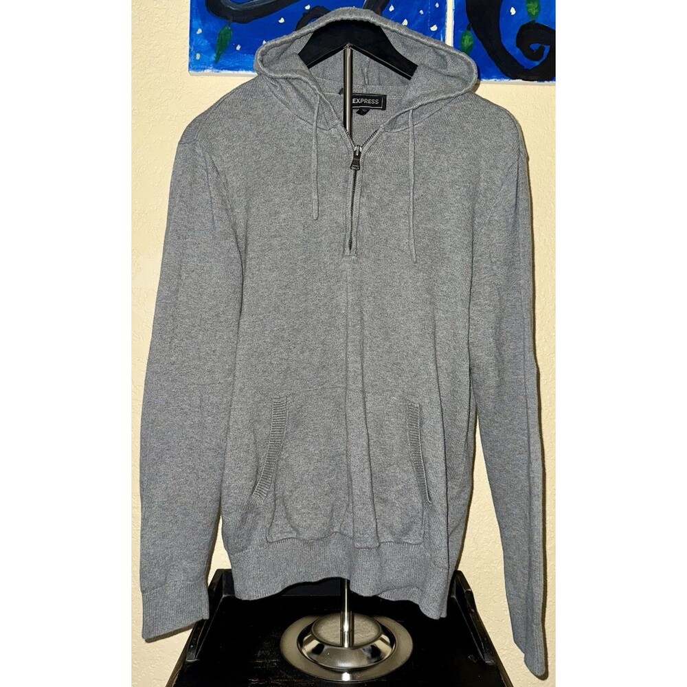 Express Hooded Sweater Mens Large Partial Zip Grey Hoodie Size Large
